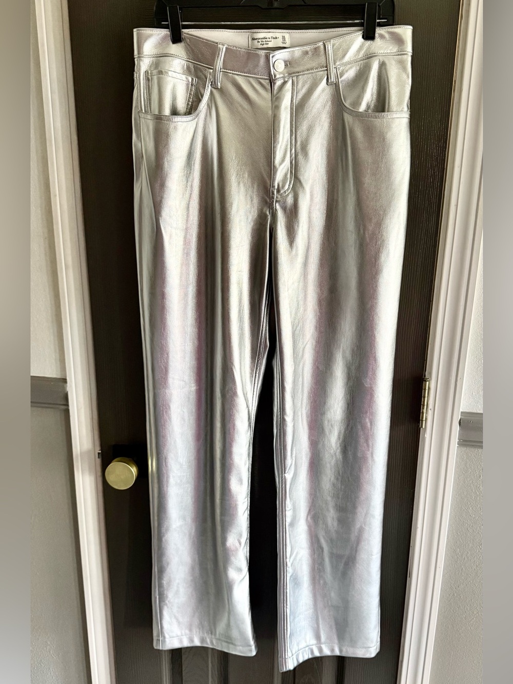 Abercrombie & Fitch Silver Metallic Wide-Leg Pants. Size 12. 32 inseam